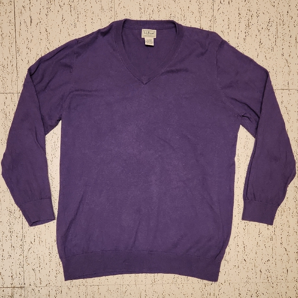 L.L. Bean Royal Purple Long Sleeve V Neck Knit Pullover Sweater Vintage Y2K